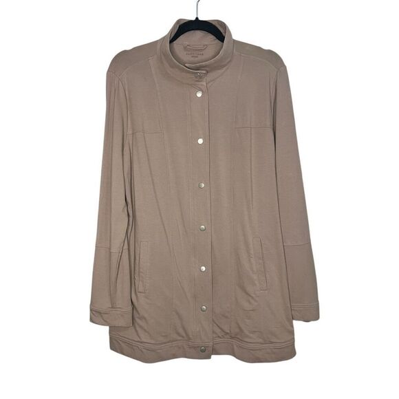Eileen Fisher Women’s Large Jacket Beige Full Zip Snap Front Organic Cotton - Picture 1 of 7